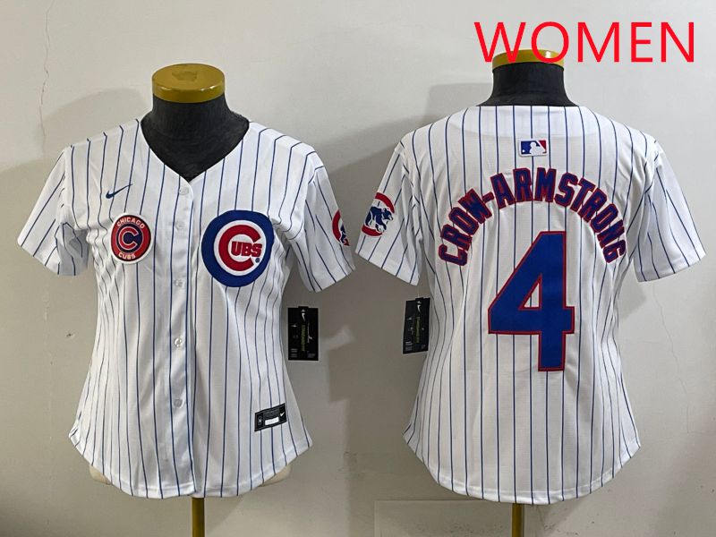 Women 2025 Chicago Cubs #4 Crow-Armstrong White Stripe Game Nike MLB Jersey style 7